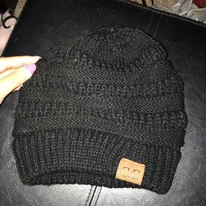 Black C.C. Beanie with pony tail hole